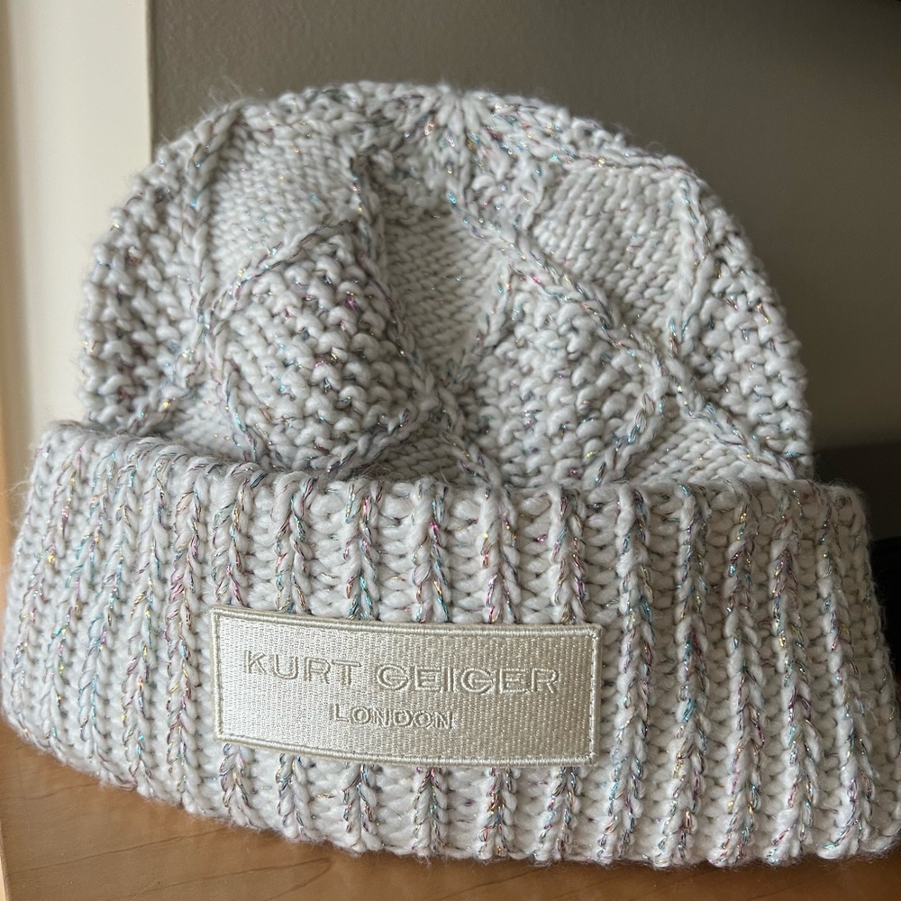 Kurt Geiger Cream Knit Hat with Multicolor Accents - Picture 7 of 8